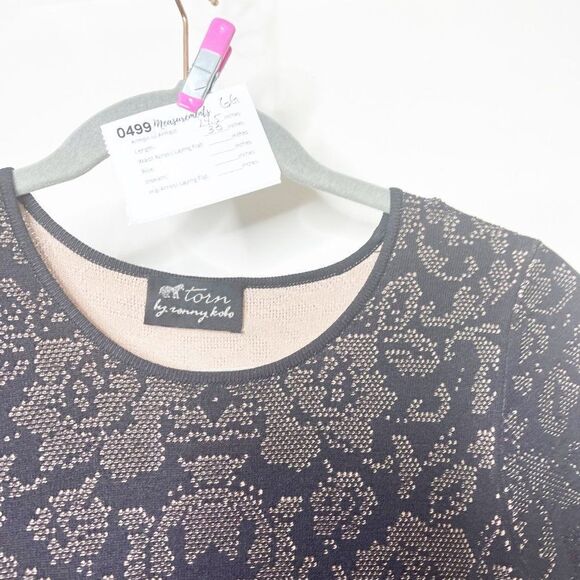 Torn By Ronny Kobo Womens Black Abstract Short Sleeve Sheath Dress Size XS - Picture 6 of 6